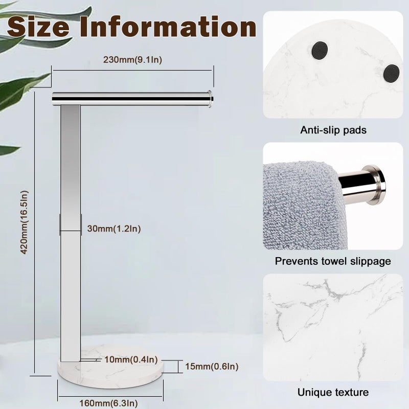 Siyzda Hand Towel Holder Stand for Bathroom  L- Shaped Freestanding Hand Towel Rack  Towel Bar Kitchen Vanity Countertop Organizer  SUS304 Stainless Steel Material (Marble Base  Chrome) - Image 2